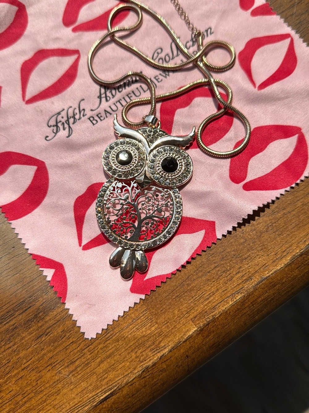 Silver Owl Pendant Necklace with Tree of Life Detail